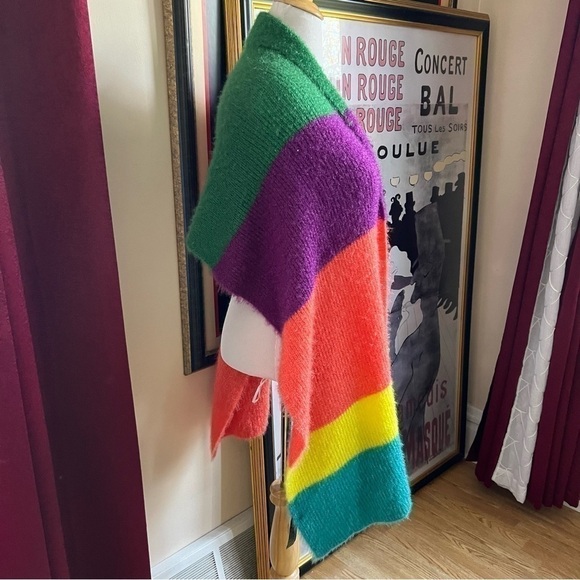 Zara Accessories: Teal, Peach, Purple, Green Pink Striped Wide Long Scarf USA M - Picture 5 of 9